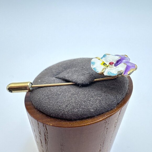VTG Gold Tone Purple Blue & White Enamel Flower Stick Pin Size 2" Length - Picture 3 of 10